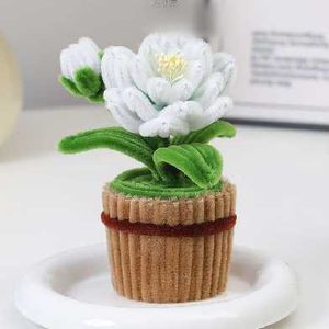 Miniature White Flower Pot Decor