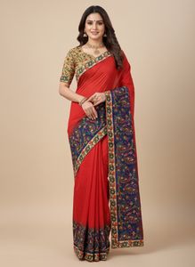 Red Saree with Embroidered Border