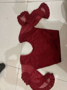 Maroon Ruffled Sleeve Blouse