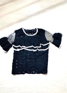 Black Mesh Ruffle Top