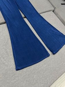 Blue Crop Top and Flare Pants Set