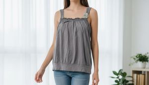 Stylish Grey Tank Top with Shoulder Detail