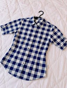 Blue &amp; White Checked Casual Top