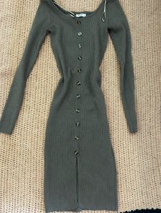 Ribbed Button-Down Midi Dress