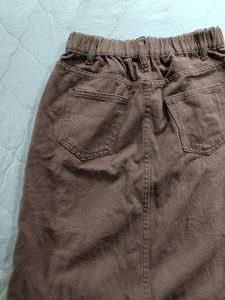 Chic Mocha Denim Midi Skirt
