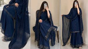 handloom Navy Blue Sharara Set