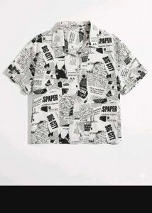 Trendy Newspaper Print Short-Sleeve Shirt