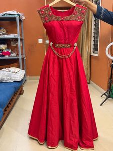 ❤️ Royal Red Embroidered Anarkali Gown