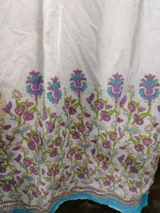 White&amp;Lilac floral Cotton Embroidered Kurta