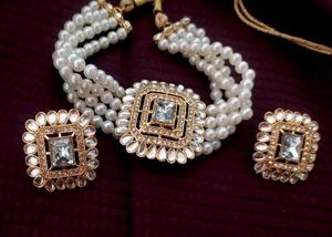 Elegant Pearl Choker Necklace &amp; Earring Set