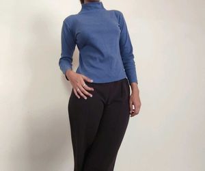 Blue Mock Neck Long Sleeve Top