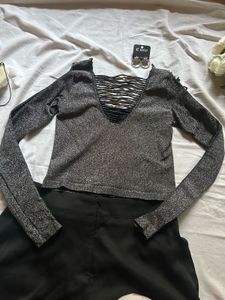 Sparkly Cutout Back Long Sleeve Top