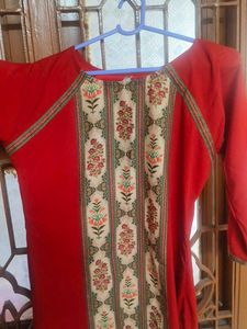 Red Kurta with Floral Print
