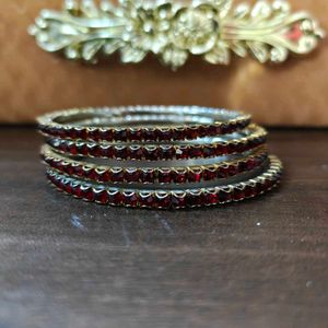 Elegant Set of 4 Red Stone Bangles