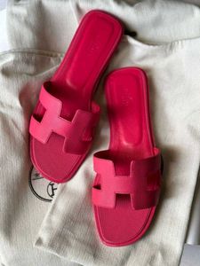 HERMES Pink Leather Slides