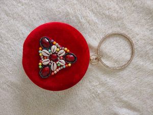 Red Velvet Shell Embellished Clutch