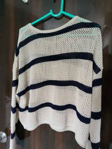 Chic Striped Mesh Knit Sweater