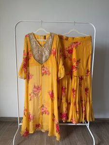 Scakhi Yellow Floral Kurta Set with Sequins