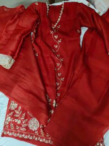Elegant Red Embroidered sharara kurta set