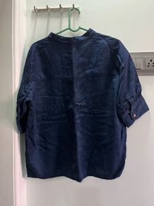 Blue Band Collar Casual Top