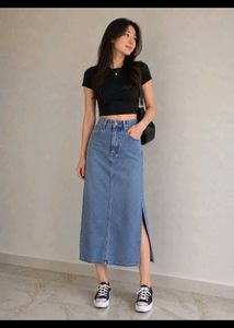 High Waisted Denim Maxi Skirt