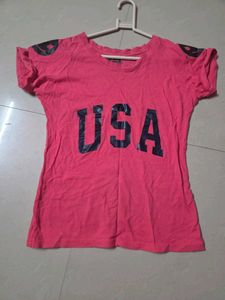 Pink "USA" Graphic T-Shirt