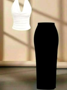Stylish White Top &amp; Printed Skirt Set