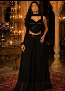 Stunning Black Sequined Lehenga Set