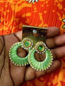 Green Hoop Earrings with Stones