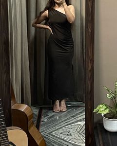 Chic One-Shoulder Ruched Maxi Dress with a slit