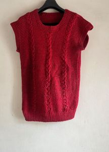 unisex Red Sleeveless Knit Top