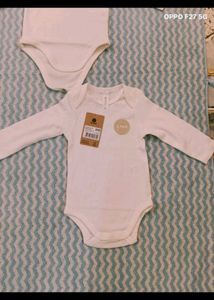 2 White Long Sleeve Baby Bodysuits