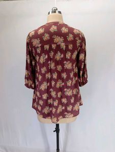 Maroon Floral Print Peplum Top