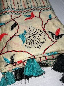 Cream Embroidered dupatta
