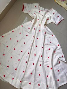 White Kurta with Red Heart Print