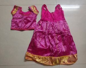 Pink Silk Pattu Pavadai/ Lehenga For 1 Yr