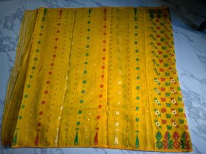 Vibrant Yellow Floral Saree