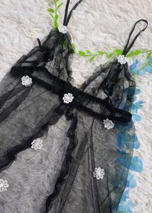 Beautiful Black Net Night Wear