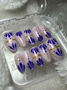 Traditional Blue Floral Navratri Press-On Nails