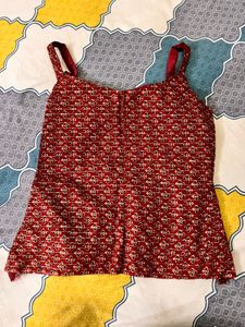Red Printed Sleeveless Top