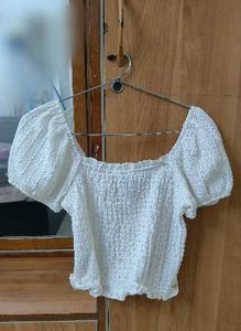 Chic White Smocked Puff Sleeve Top