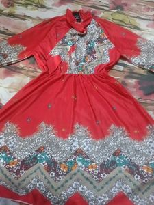 back is same Red Floral Print Dress with f