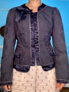 Elegant Navy Blue Bow Jacket
