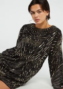 Imported Sequin Embellished Black Party Dress