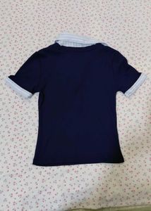 Chic Navy Blue Collared Top