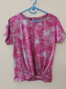 Pink Tie-Dye Twist Front T-Shirt