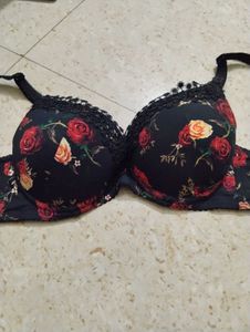 Floral Print Bra with Lace Trim