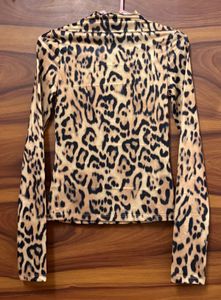 Leopard Print Mock Neck Top