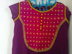 Beautiful Kurti With Front Beads Design