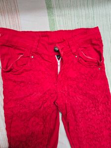 Red Lace embroidery Pants